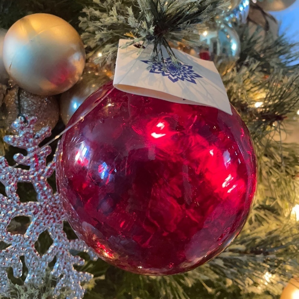 Red Hand Blown Glass Christmas Tree Ornament With Makers Tag Bruce R Grauf